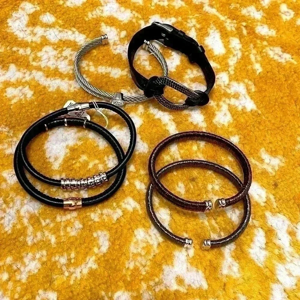 Bundle, six shiny bracelets, magnetic closure, sparkle and leather NWT